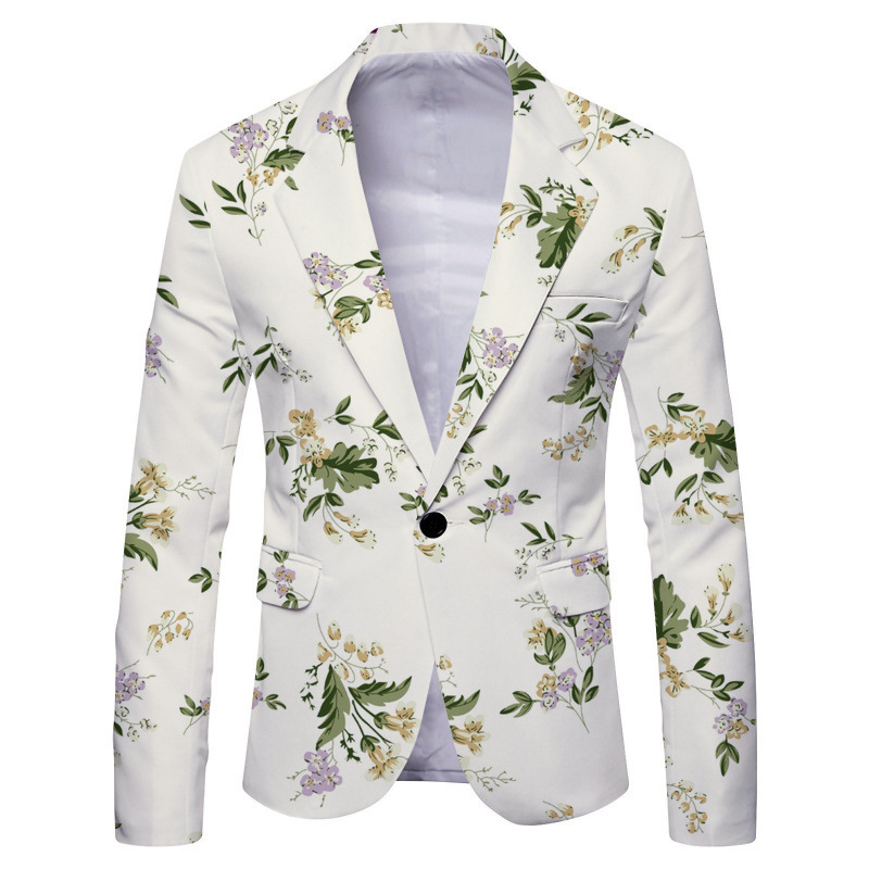 F225Elegant Men's Casual Suiting with Artful Print - British Slim Cut Jacket