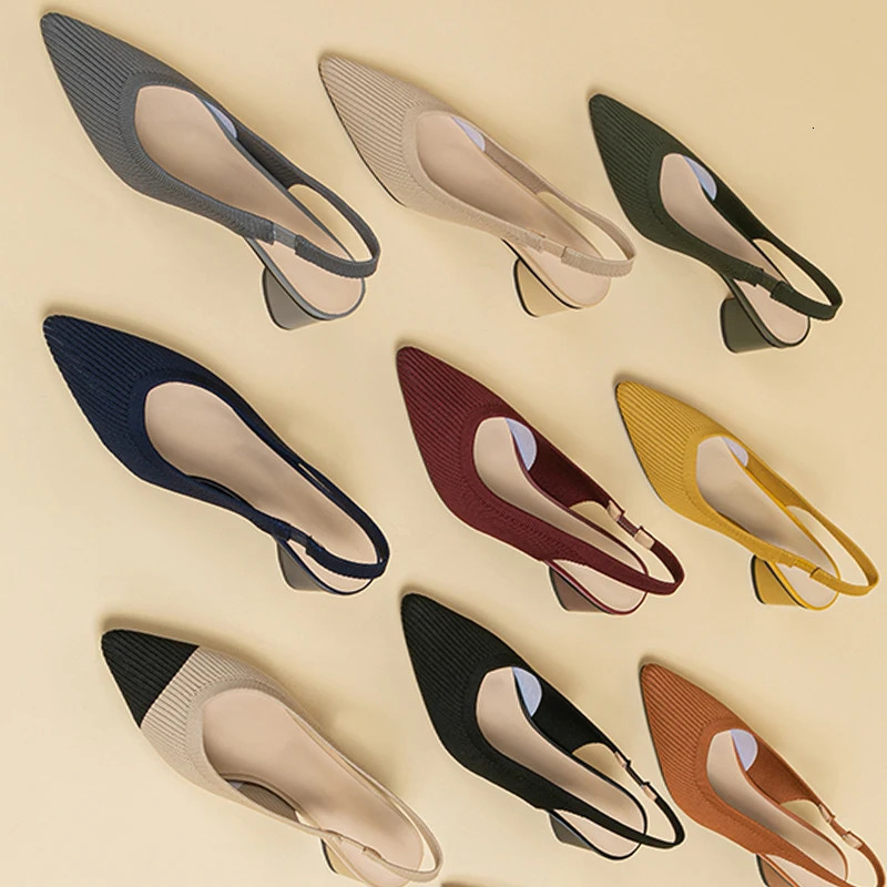 Large Womens High Heel Sandals Fashion Stripes Soft and Breathable Knitted Round Thick Heel Shoes 2025 High Heel 5cm 250224