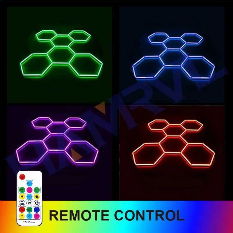 Cutomized Hexagon LED garage light RGB pendant light with adjustable color changes multi-mode gaming wall panel room decoration store X250225