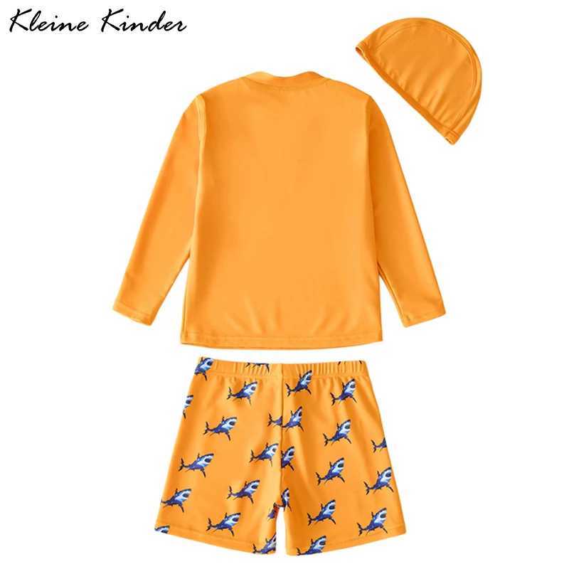 Childrens Swimsuit Orange Long Sleeve Rash Guard Kids UPF50 UV Protection Boys Beach Clothes Shark Swimming Bathing Suit Kids X250224