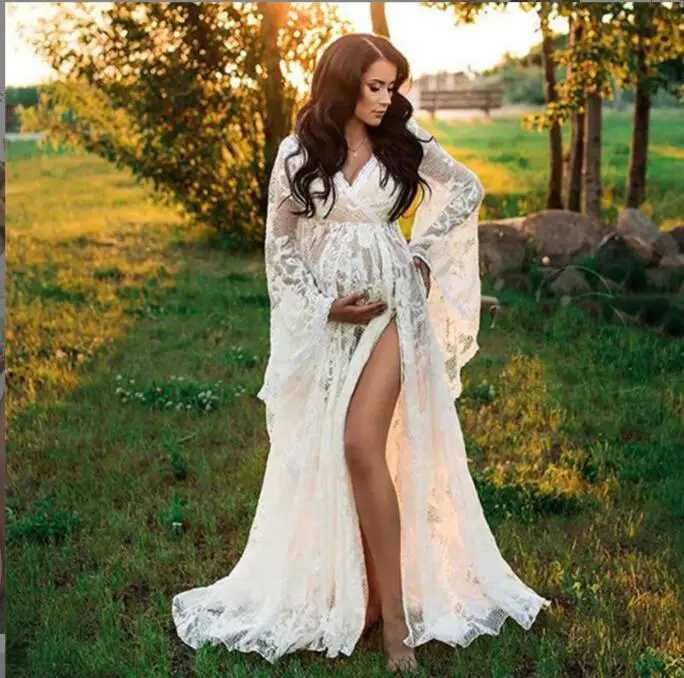 New Maternity Dresses Lace Photo Shoot Maternity Photo Fashion Props White Dresses For Pregnant Women Clothes Pregnancy Dress X250224