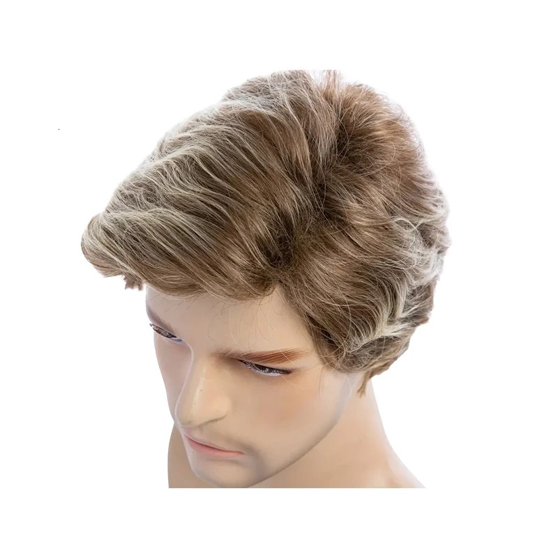 6 Inch Short Curly Synthetic Brown Wig Handsome Mens Heat Resistant Wig with Bangs for Daily Use 250224
