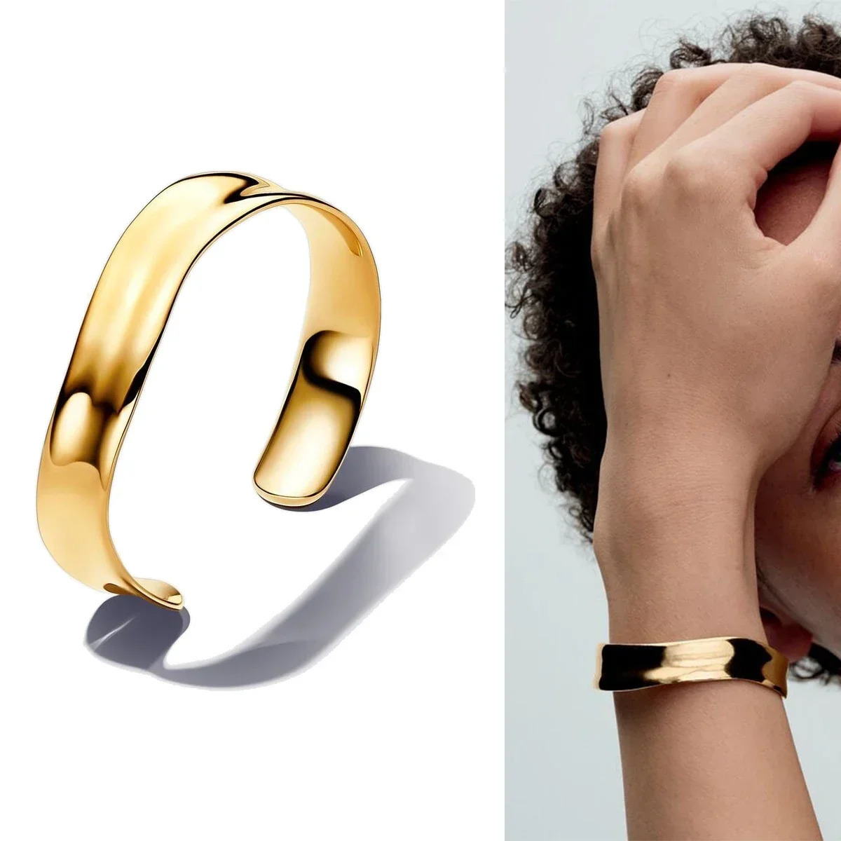 S925 Silver Organically Shaped Bangle Elegant and Relaxed Wavy Silhouette Womens Fashion Items Jewelry Gifts 250220