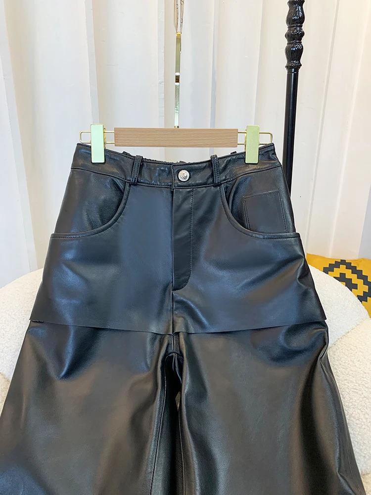 Autumn Winter 2 Pieces Genuine Leather Pants for Women Fashion Loose Casual Sheepskin Ankle Length Harem Pants Y4598 250224