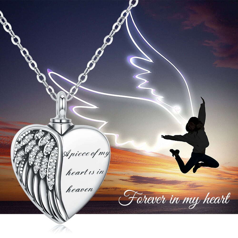 l Wing Urn Ashes Sterg Sier Heart Memorial Keepsake Pendant Necklace Cremation Jewelry Gifts for Women