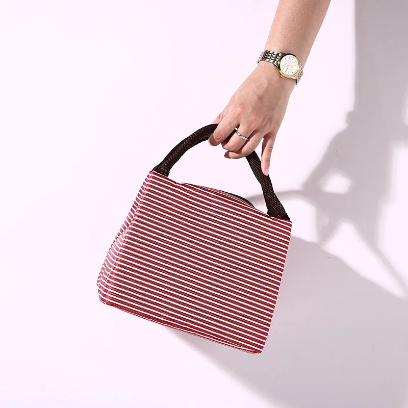 Stripes Lunch Bag For Women Isothermal Bag Packaged Food Thermal Bags Thermo Pouch Lunch Bag Refrigerator Bag 250224