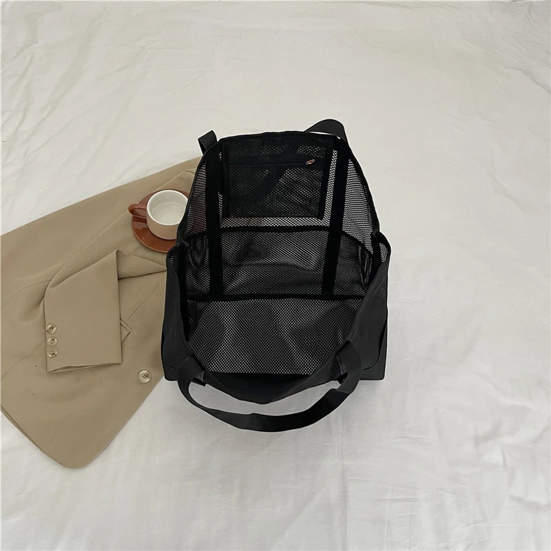 Portable Mesh Beach Bag For Women Makeup Travel Storage Wash Bag Summer Travel Swimming Bath Bag Organizer Shopper Tote 250224