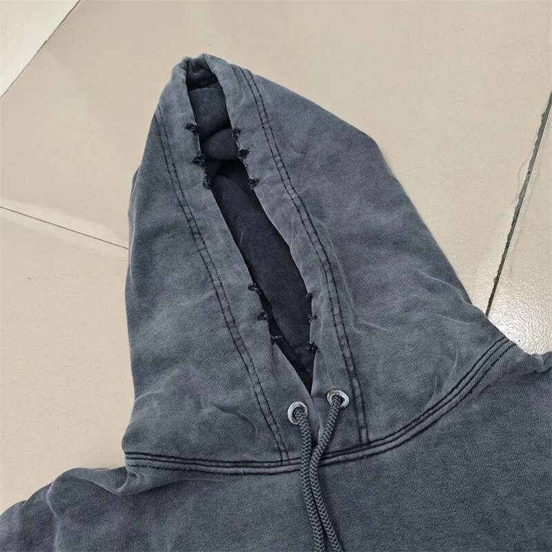 High quality retro washed ink splattered NBHD hoodie with Hole Damage design, loose and casual neighborhood sweatshirt