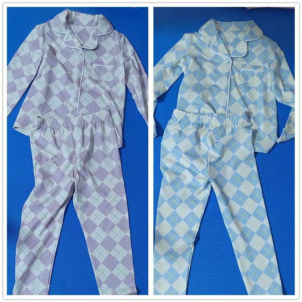 AP spring summer argyle plaid soft dress set footie pjs family matching clothing 250221