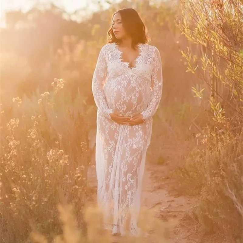 Photo shoot for pregnant women props for sexy V-neck lace long dress plus size maternity clothing X250224