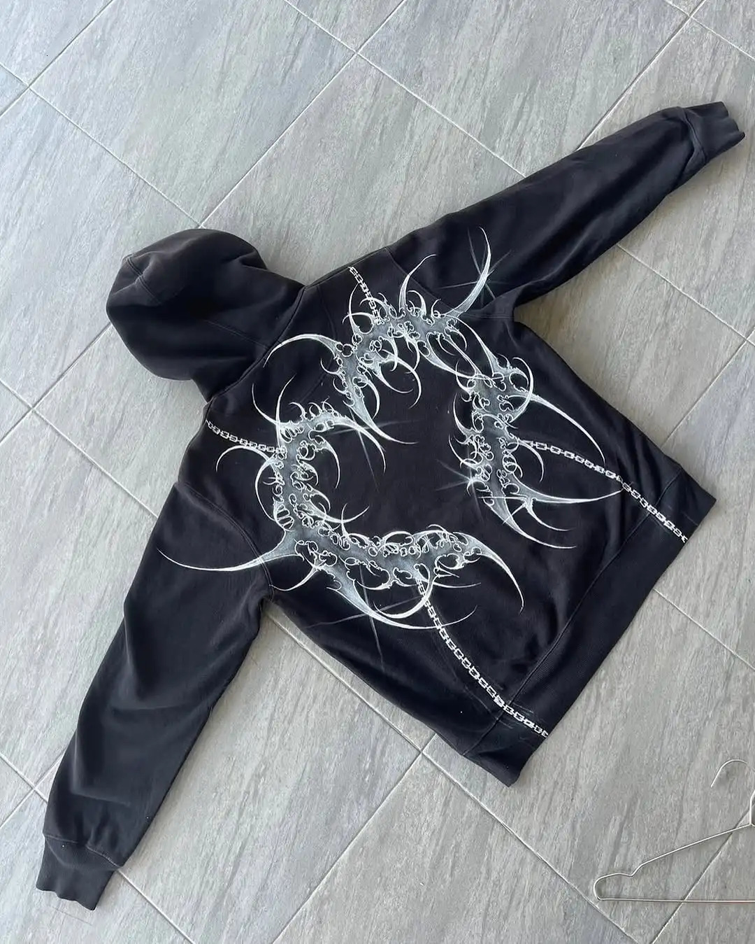 Harajuku Retro Y2k Hoodie Hip Hop Gothic Pattern Printed Long Sleeve Tops Men and Women Streetwear Sweatshirt Hoodies Clothes 250224