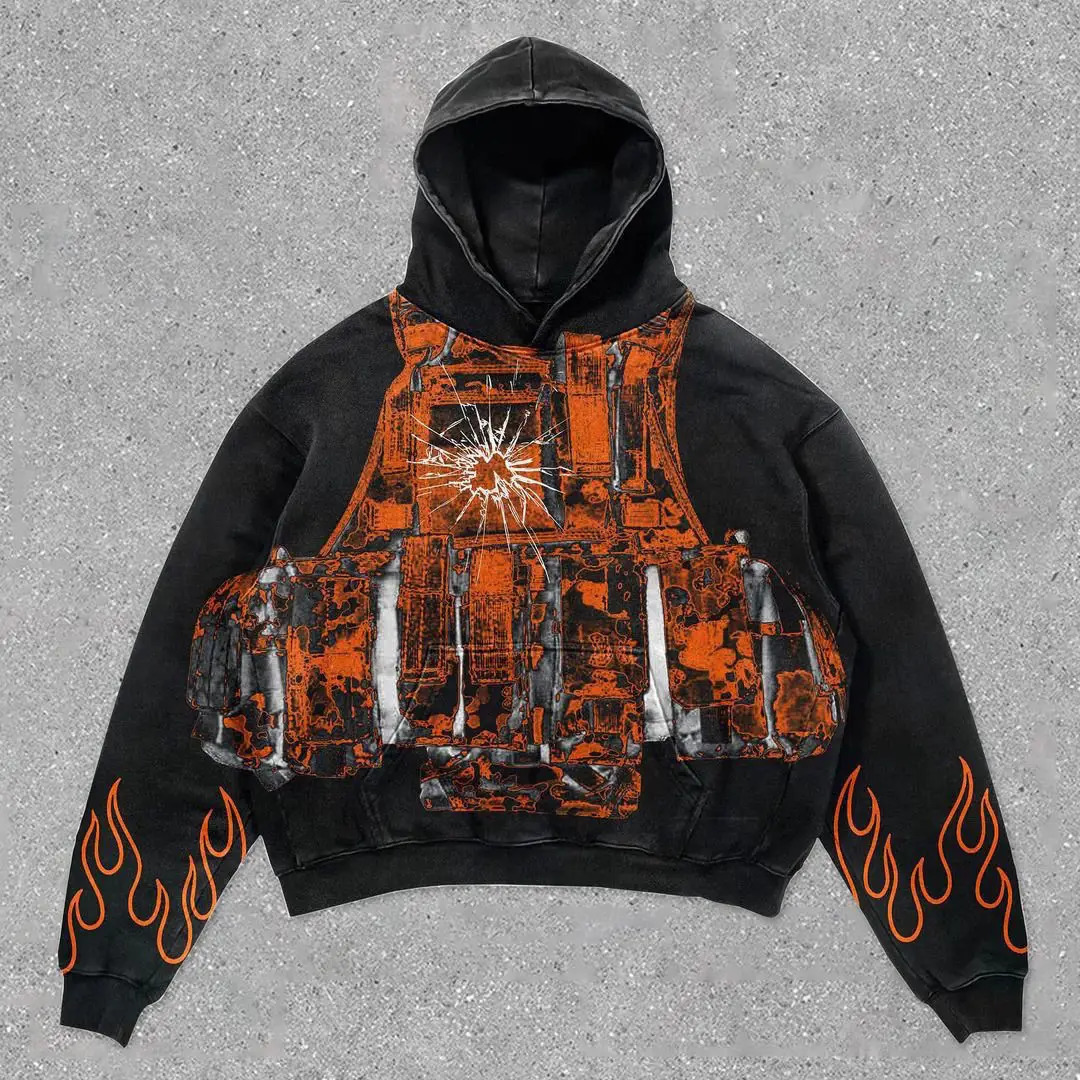 bulletproof vest printed hoodies women fashion streetwear trend pullover sweatshirt fleece oversized hoodie y2k clothes 250224