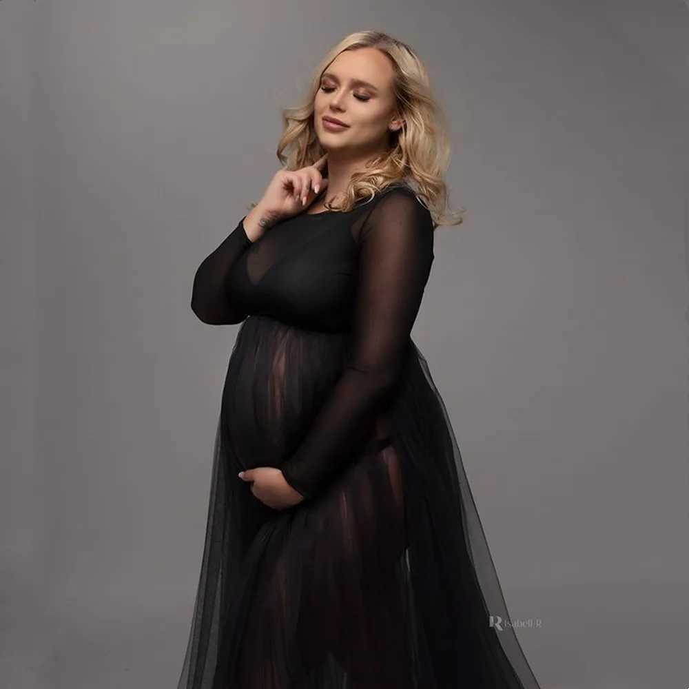 Tulle Maternity Dresses Photoshoot Sexy See Through Babyshower Dress For High Neck Stretchy Mesh Pregnant Photography Gown X250224