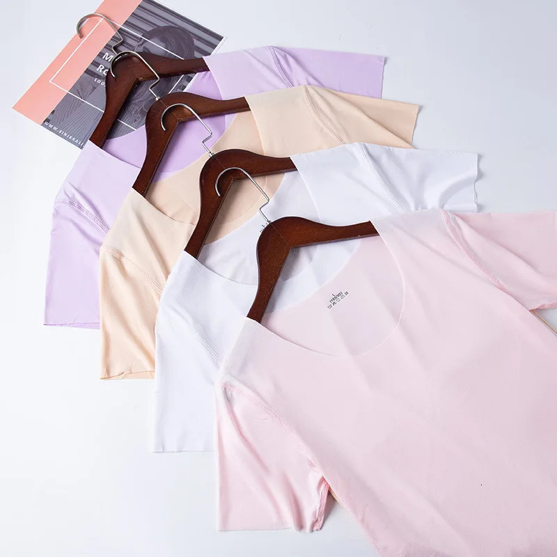 Summer Women T-shirts Ice Silk T-shirt Vest Short Sleeve Tank Fashion Woman Blouses Slim y2k Tops Undershirt Woman Clothes 250225