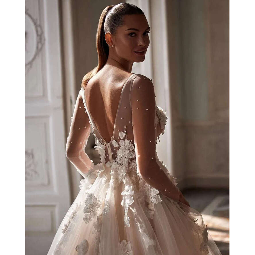 Lace Wedding Fancy D Ral Appliques Bridal Gowns A E Long Sleeve Backless Bride Dresses Custom Made Plus Size Resses Resses