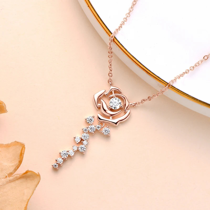 925 Sterling Silver Flower Jewelry Set Rose Gold Plated D Pendant Necklace Stud Earrings Set for Women Wedding Gift 250221