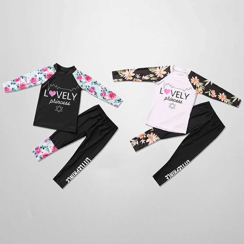 Childrens swimwear girls split middle-aged students long-sleeved pants sunscreen quick-drying childrens baby swimwear X250224