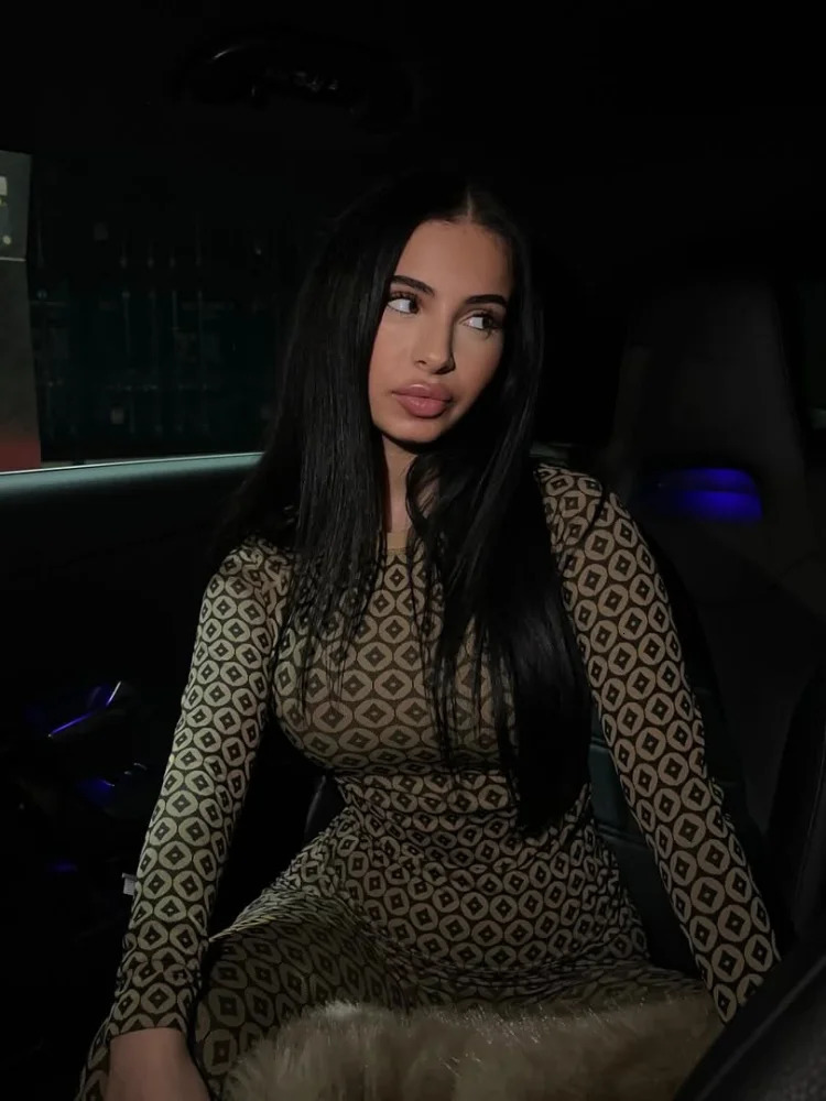 2025 Elegant Printed Round Neck Bodycon Tops Sets Womens Chic Slim Fitted High Waist Tight Trousers Suit Lady Street Outfit 250224