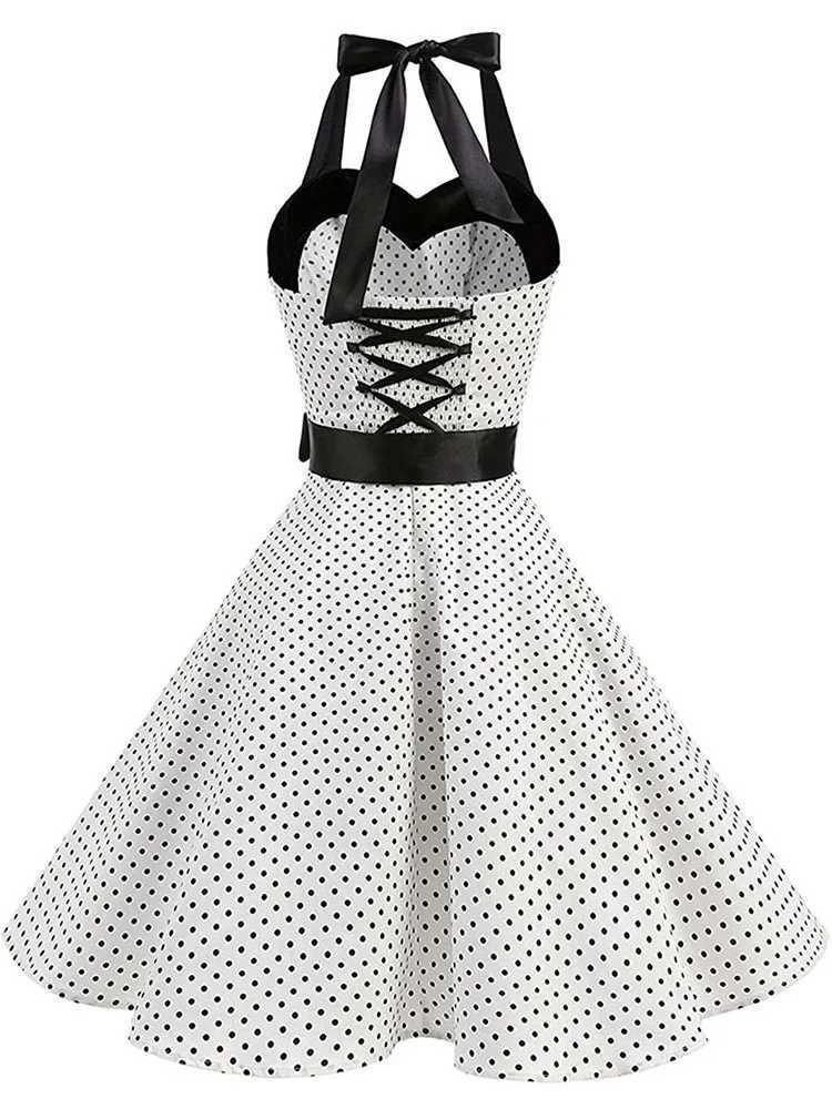 Womens polka dot print summer dress sexy retro white suspender retro dressXJ250224