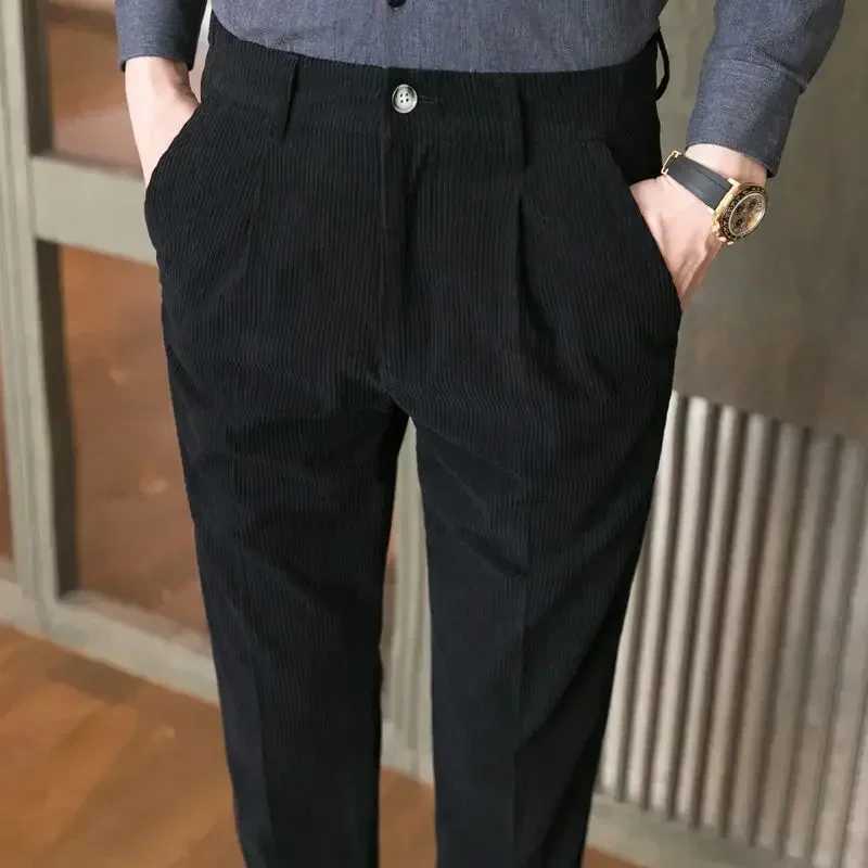 Mens Casual Pants Autumn Winter 2023 New Corduroy Dress Pants Slim Korean Version of The Trend Brand Suit Pants W250225