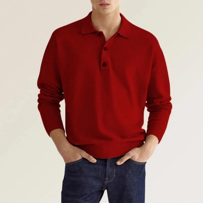 Mens Casual Loose Lapel Long Sleeve Polos Shirt Work Golf Tennis Collared Shirt Pullover Button Down Sweatshirt 250225