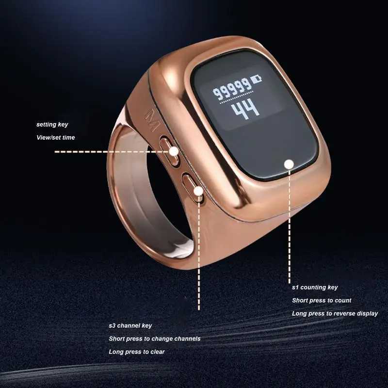 Prayer Finger Counter Multifunctional Counter Ring Digital Finger Counter Smart Counter For Prayer Alarm Clock Counter Finger W250225