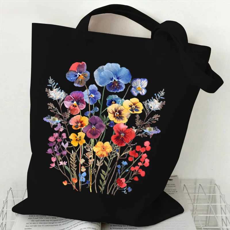 Boho Wildflowers Pattern Graphics Canvas Tote Bag Reusable Shopper Bag for Women Purses and Handbags Shopping Cloth Bag Z250224