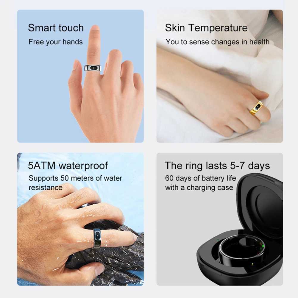 Smart Ring R08 Womens Electronic Smart 5ATM Waterproof Sleep Tracker with Charging Box Suitable for Xiaomi and Samsung Phones W250225