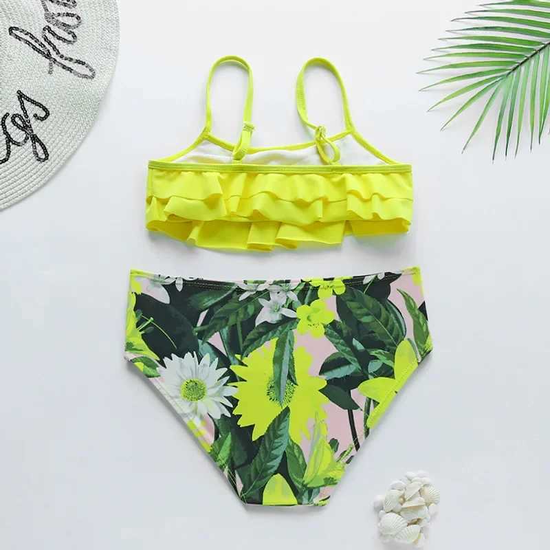 Girls Biquini swimsuit solid 2-piece swimsuit for teenagers childrens swimsuit split bikini set childrens Falbala swimsuit Tankini swimsuit X250224