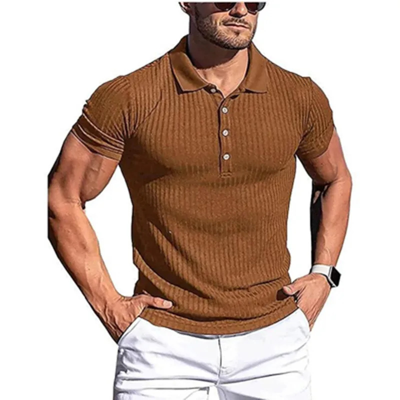 Mens polo shirt solid color short-sleeved T-shirt sports leisure high quality fashion mens wear 250224