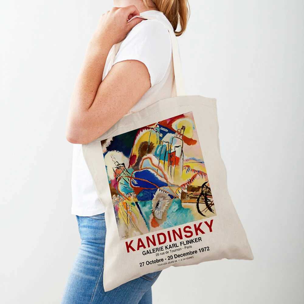 Double print fAshion shopping bag Kandinsky watercolor abstract modular womens handbag canvas womens shopping bag Z250224