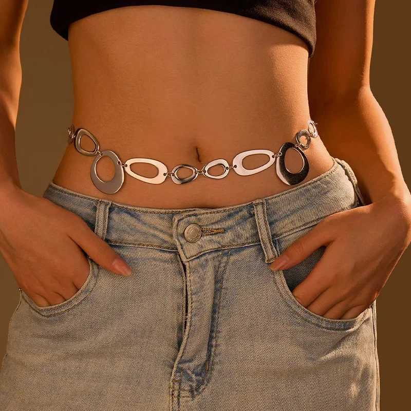 Vintage Fashionab Hollow Waist Chain Metal Ring Belt Womens Personalized Irregular Design Geometric Shape Jewelry GiftsXJ250224