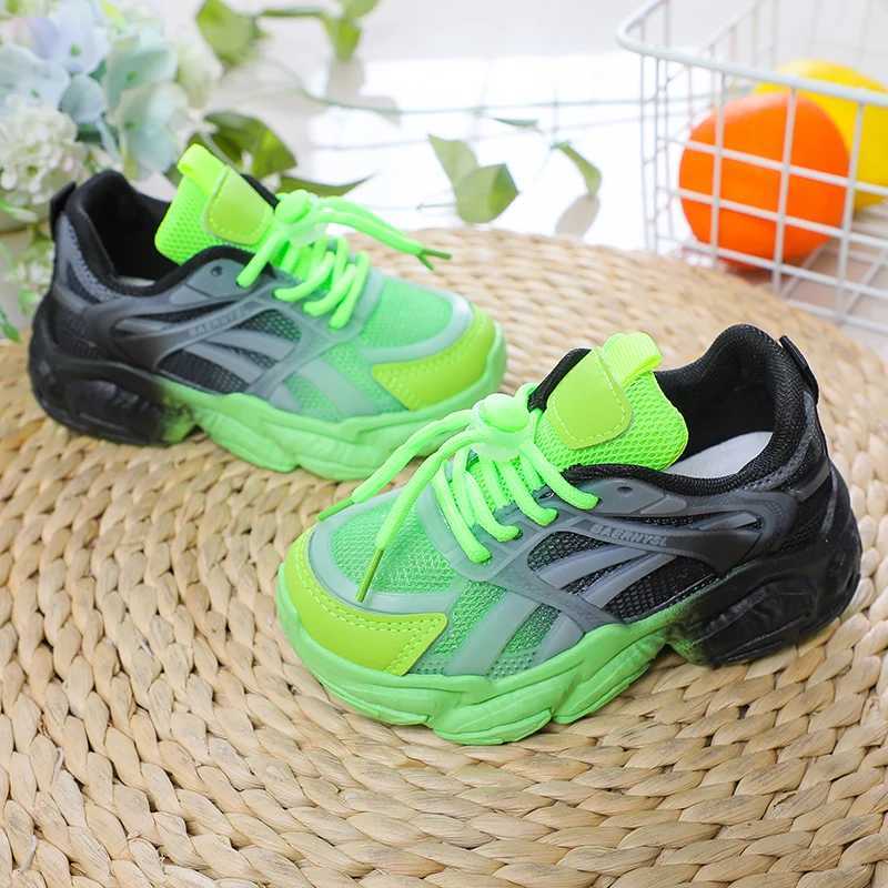 Girls Cute Gradient Mesh Sneakers Low Top Breathable glowing Platform Sports kids Shoes W250225