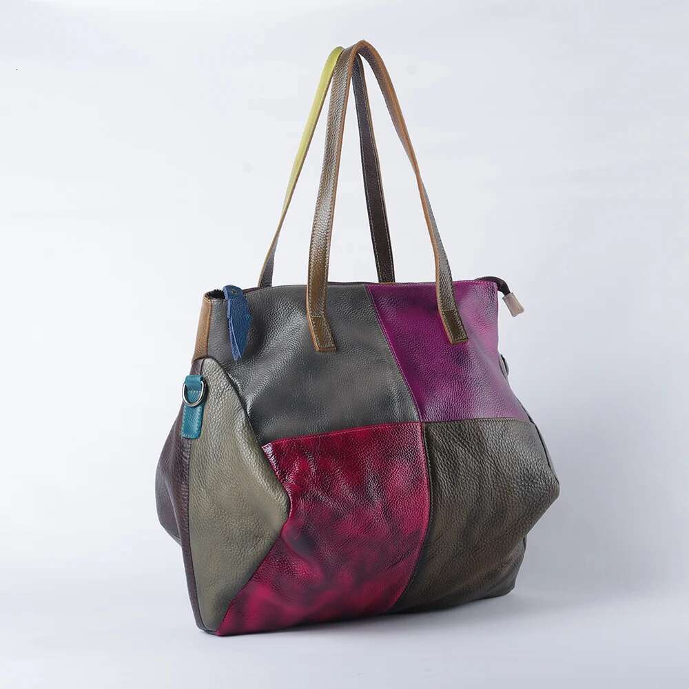 Casual Color Contrast Retro Soft Genuine Leather Cowhide Shoulder Crossbody Large Capacity Women's Tote Bag designer handbags women
