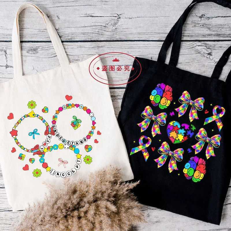 Accept Love Understand Graphics Women Handbags Harajuku Autism Shoulder Bag Fashion Autism Tote Shopping Bag Side Bag Ladies Z250224
