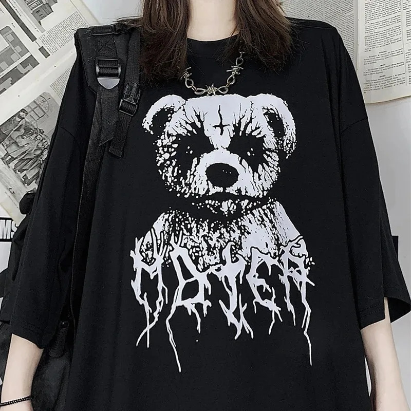 Black Demon Punk Gothic Anime Print Tshirt Harajuku Y2K Tops Summer Oversized T Shirt Retro Men Women Clothes Streetwear 250214
