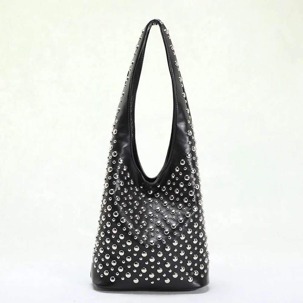 Leopard Rivet Bucket Bags For Women Handbags Designer Soft Shoulder Bag Punk Studded Shopper Purses Female Clutch Tote