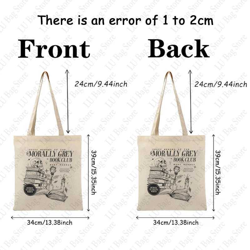 Morally Grey Book Club Dark Romance Crewneck Tote Bag Canvas Shoulder Bags Shopping Bag Bookish Gift for Book Lover Reader Z250224