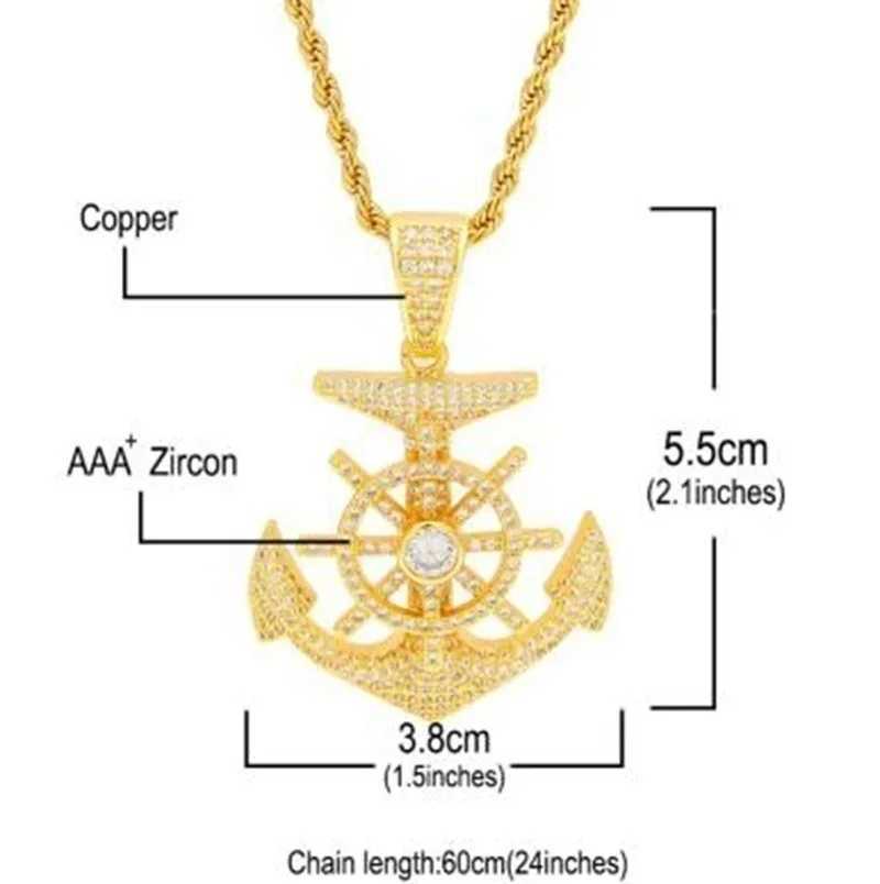 Hip Hop Out Anchor Pendant Necklace for Men Wen Fashion Rock Jewelry Music Festival Party Christmas Gift X250224