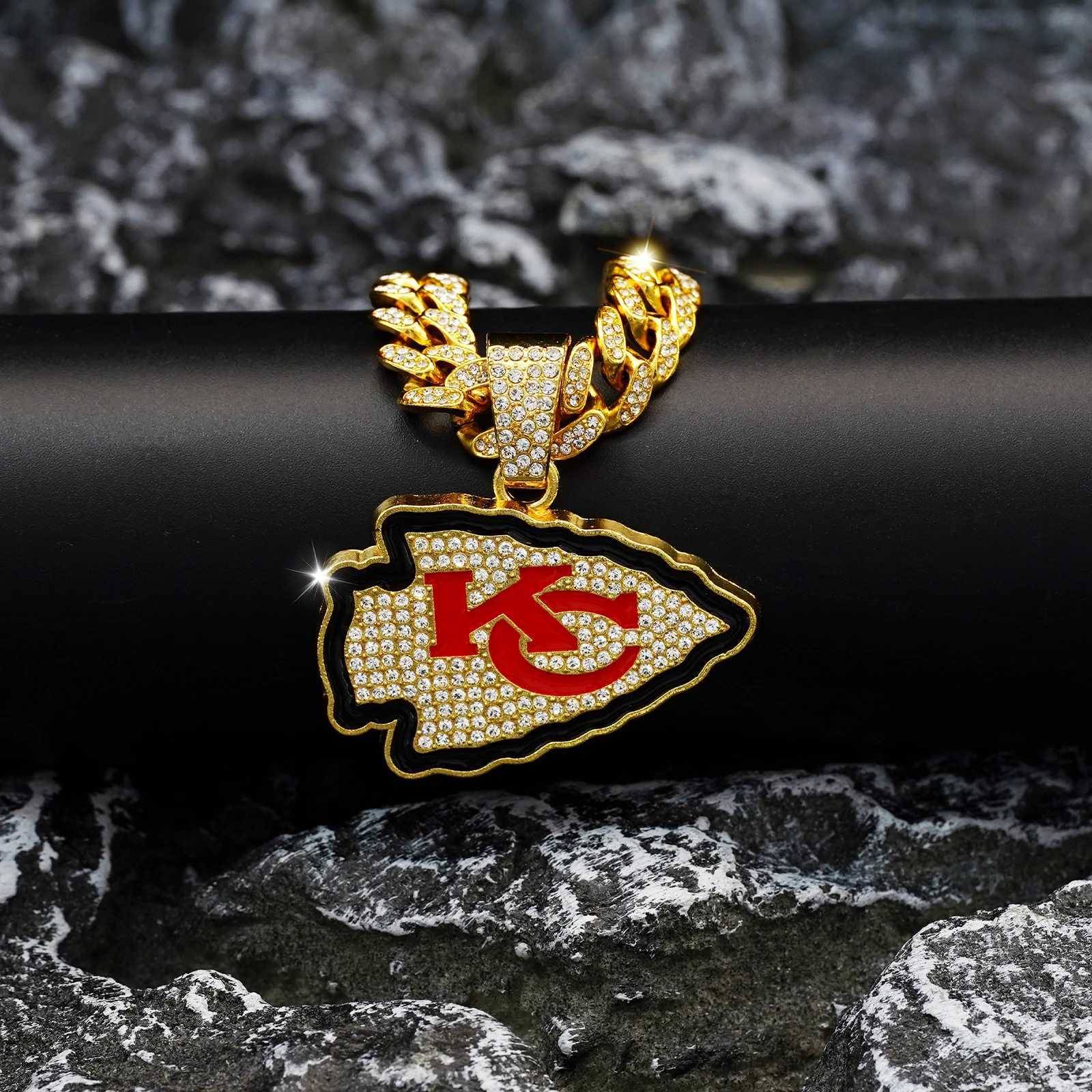 Fl Water Diamond KC Red Letter Pendant Gold Silver Plated Necklace Shining Cuban Chain Fashion Jewelry X250224
