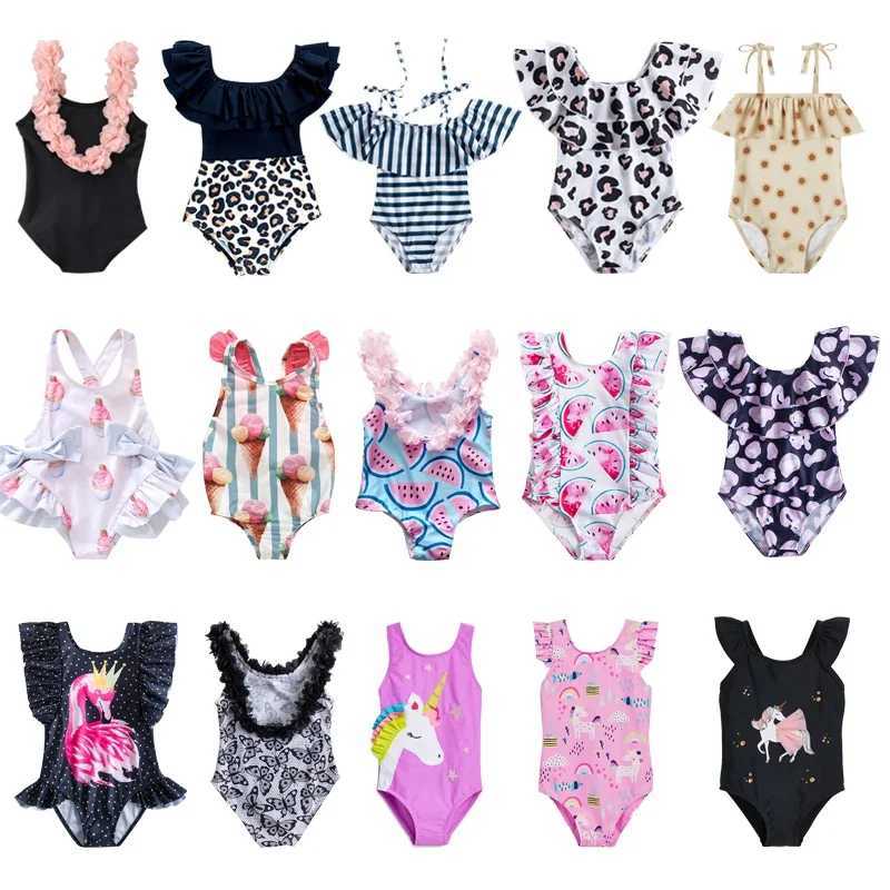 2024 Summer 1-5 Years Girls Swimsuit One Piece Swimsuit Flower Leopard Printing Swimwear For Children Summer Bikini Bathing Suit X250224