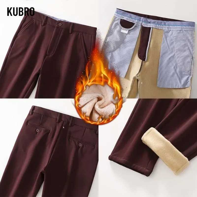 KUBRO Winter Elastic Wool Warm Mens Pants Formal Edition Elegant Pantalones Hombre Business Casual Loose Straight Pants W250225