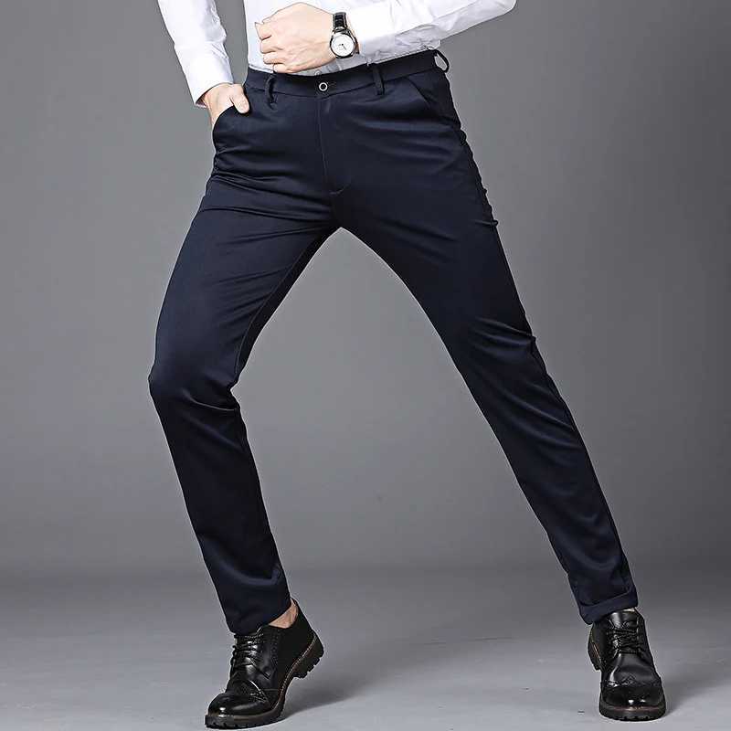 Mens long pants stretch pure black intelligent casual mens Trouser office quick drying set pants new spring summer autumn Korean straight pants W25022