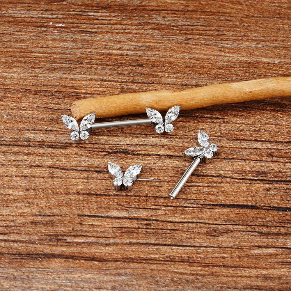 1Pc Right Grand ASTM F136 Titanium 14G Spark CZ Nipp Ring Threadss Push Pin Straight Baell Piercing JewelryXJ250224