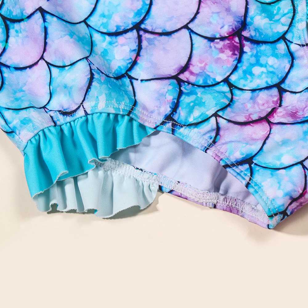Kids Baby Girl Swimsuits Fish Scale Print Ruffles Long Sleeve Jumpsuit Swimwear Beachwear Children Bathing Suits X250224