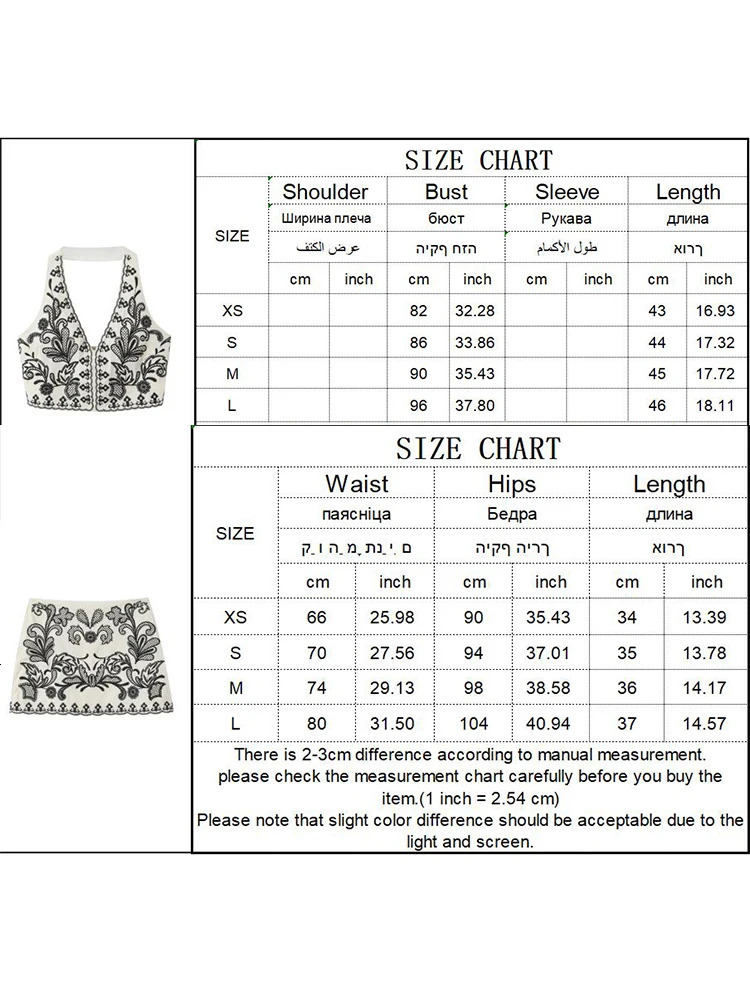 TRAF Women Fashion Embroidered 2PCS Skirts Set 2024 Chic Halter Shirt Neck Backless Top Summer Sexy Shorts Sets 250222