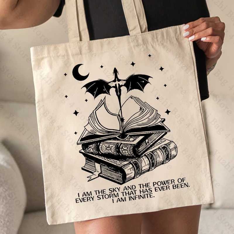 I Am The Sky Basgiath War Pattern Canvas Shopping Bag Bookish The Empyrean Portable Shoulder Bag Fashion Large Capacity Tote Bag Z250224