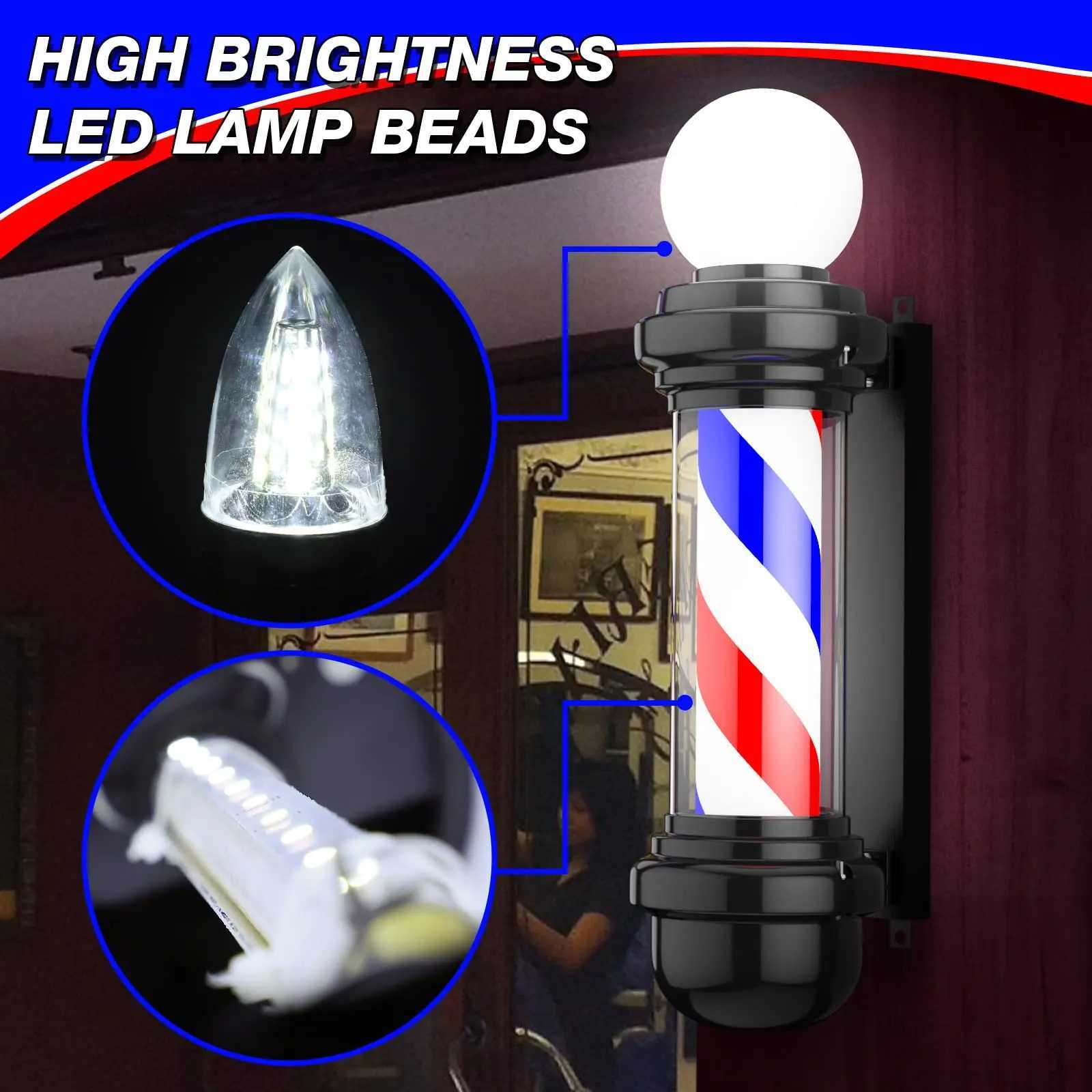 Barber Pole Light Cylindrical Hair Salon Barber Shop Classic Open Signboard Sign High Quality Wall Mounted LED Rotating Light X250225
