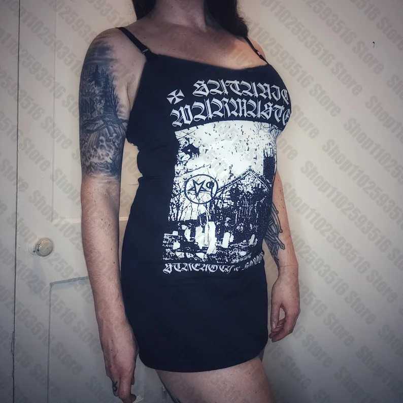 Short Dresses Gothic Clothing Punk Harajuku Emo Black Mini Dress Y2k Clothes Goth Rock Graphic Party Womens Summer Woman MidiXJ250224