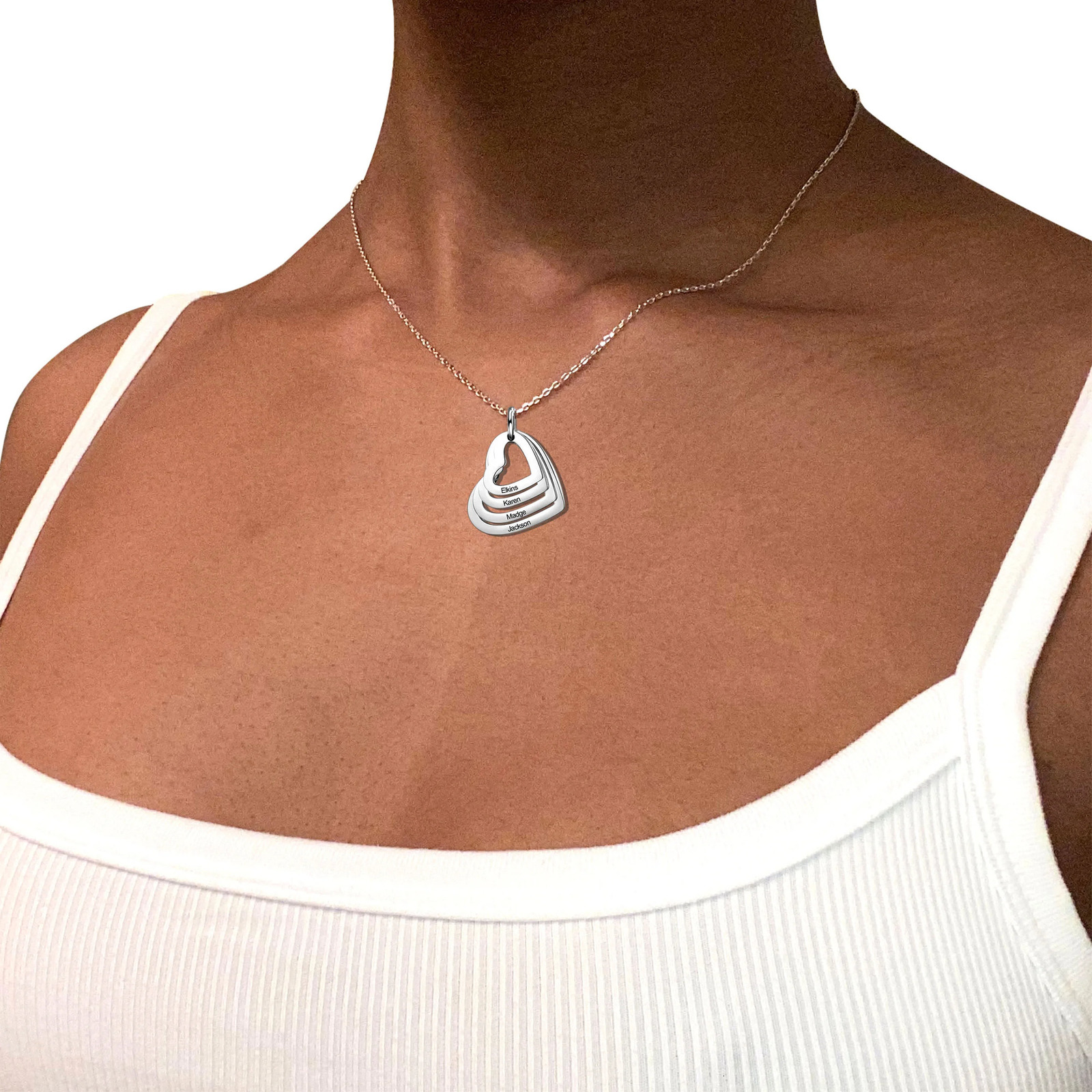 Stainless Steel Necklace Hollow Heart Engraved Pendant Custom Name Gold Collar Choker Personalized Family Gift 250117